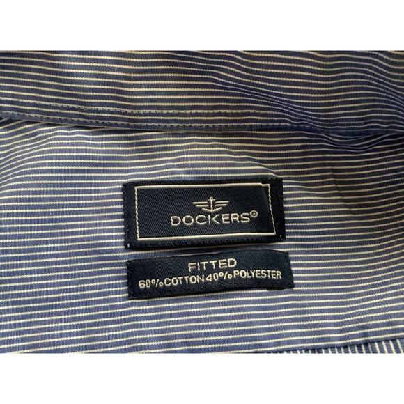 DOCKERS Shirt Men’s Fittted M 15/15-1/2 32/33 Blue & White Striped Shirt - Picture 3 of 8